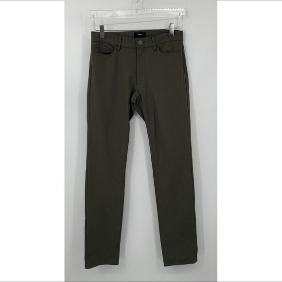 Theory Raffi slim pants trousers flat front olive green straight leg stretch 28 - Picture 1 of 5